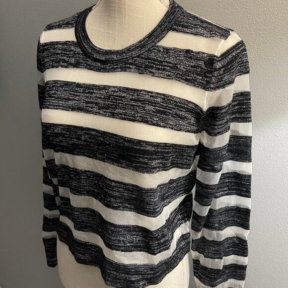 Guess Brand Striped Semi-sheer Metallic Shimmer Long Sleeve Top Size Large - Picture 7 of 8